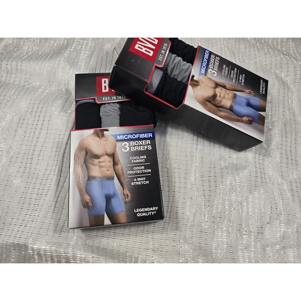 BVD® Men's Microfiber Boxer Briefs, Assorted 3 Pack 2XL